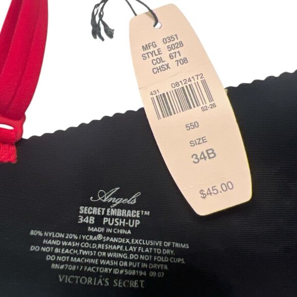 RARE Victoria’s Secret 34B Push-Up Bra Red Roses Script NWT Embroidered - Picture 4 of 8